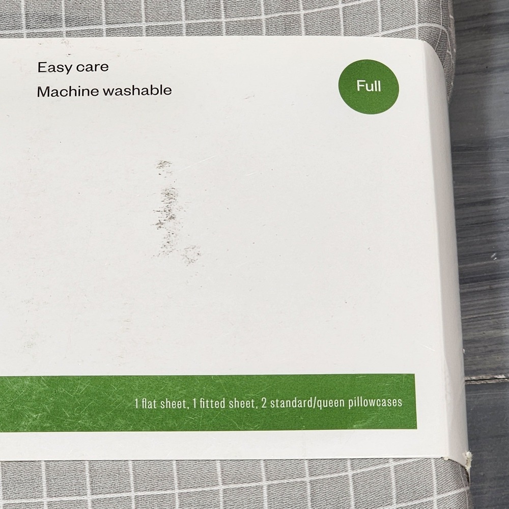 Room Essentials Full‎ Sheet Set Gray White Windowpane Grid Cotton Blend Sateen - Picture 3 of 5